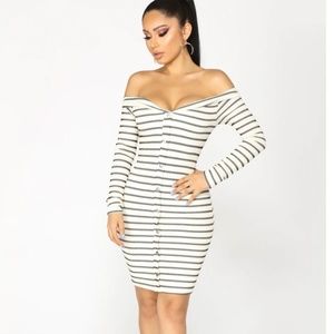 Fashion Nova Stripe That Down Midi Dress - Ivory/Black